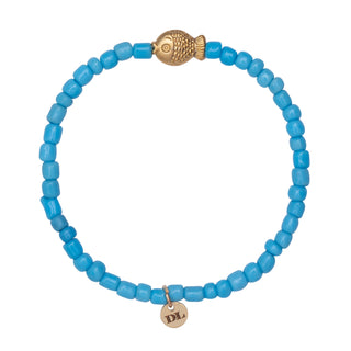 Dara Blue Glass Bead Bracelet with Gold Pendant