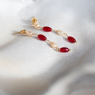 Layla Earrings | Red and Freshwater Pearl