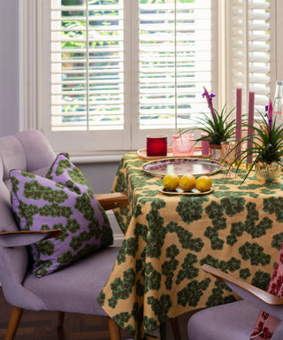 Lifestyle Ronko Collection - Ronko Lilac Large Cushion and Ronko Lemon Tablecloth