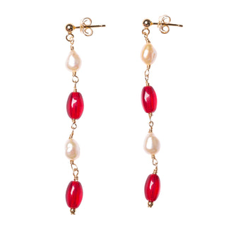 Layla Earrings | Red and Freshwater Pearl