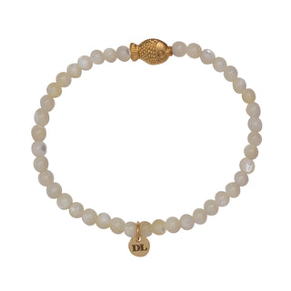 Dara Moon White Glass Bead Bracelet with Gold Pendant