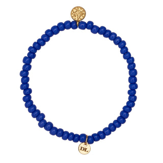 Dara Navy Blue Glass Bead Bracelet with Gold Pendant