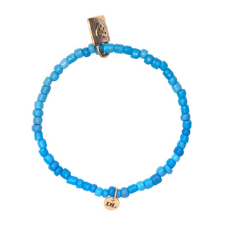 Dara Blue Glass Bead Bracelet with Gold Pendant
