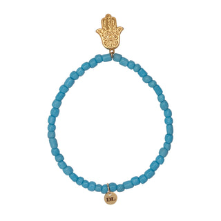 Dara Blue Glass Bead Bracelet with Gold Pendant