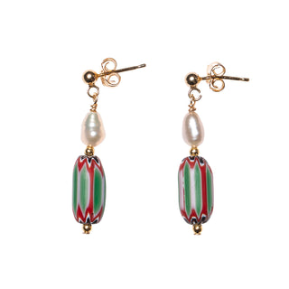 Nour Chevron Single Drop Earrings | Green