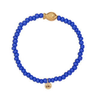 Dara Navy Blue Glass Bead Bracelet with Gold Pendant