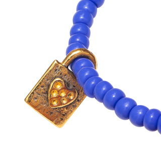 Dara Navy Blue Glass Bead Bracelet with Gold Pendant