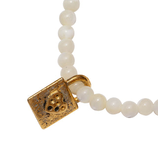 Dara Moon White Glass Bead Bracelet with Gold Pendant