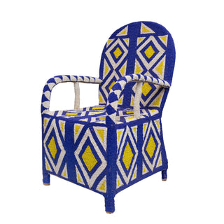 Cobalt Blue and Sunshine Yellow Yoruba Throne Chair