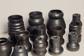 Bouna Handmade Black Ceramic Candlestick Holder